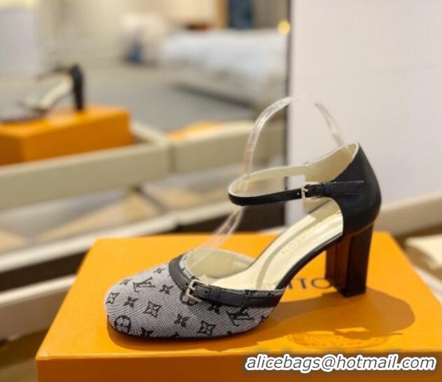 Shop Duplicate Louis Vuitton Mary Janes Pumps 8cm in Monogram Textile and Leather Grey 724136