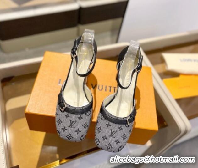 Shop Duplicate Louis Vuitton Mary Janes Pumps 8cm in Monogram Textile and Leather Grey 724136