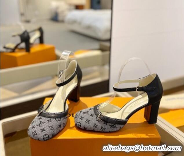 Shop Duplicate Louis Vuitton Mary Janes Pumps 8cm in Monogram Textile and Leather Grey 724136