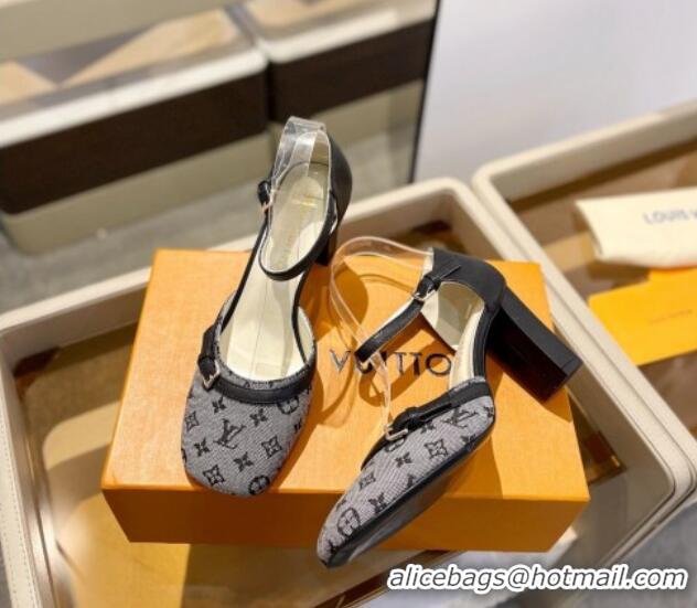 Shop Duplicate Louis Vuitton Mary Janes Pumps 8cm in Monogram Textile and Leather Grey 724136