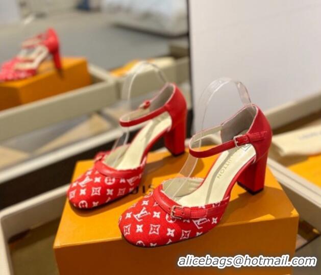 Low Price Louis Vuitton Mary Janes Pumps 8cm in Monogram Textile and Leather Red 724137