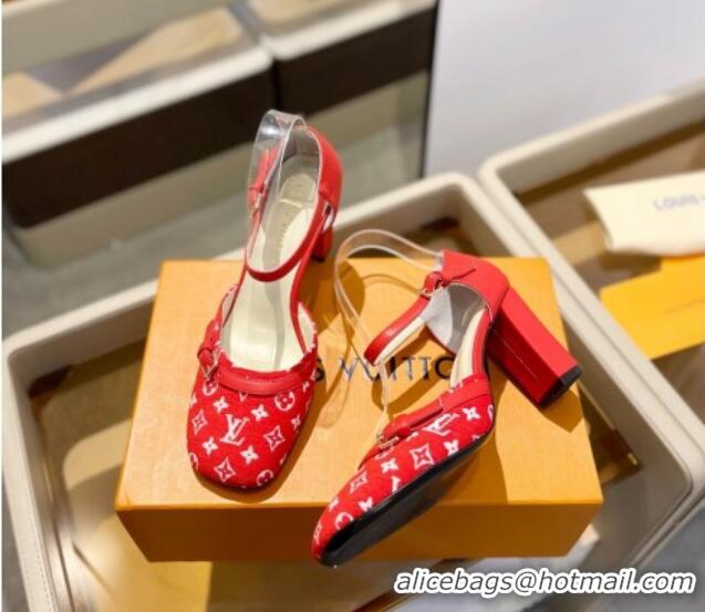 Low Price Louis Vuitton Mary Janes Pumps 8cm in Monogram Textile and Leather Red 724137