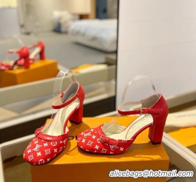 Low Price Louis Vuitton Mary Janes Pumps 8cm in Monogram Textile and Leather Red 724137