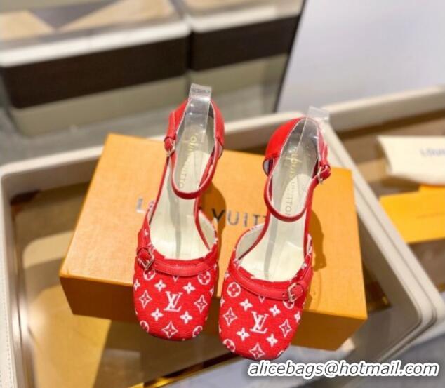 Low Price Louis Vuitton Mary Janes Pumps 8cm in Monogram Textile and Leather Red 724137