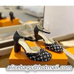 Unique Style Louis Vuitton Mary Janes Pumps 8cm in Monogram Textile and Leather Black 724138