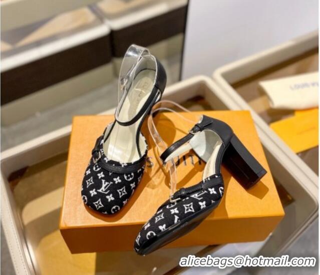 Unique Style Louis Vuitton Mary Janes Pumps 8cm in Monogram Textile and Leather Black 724138