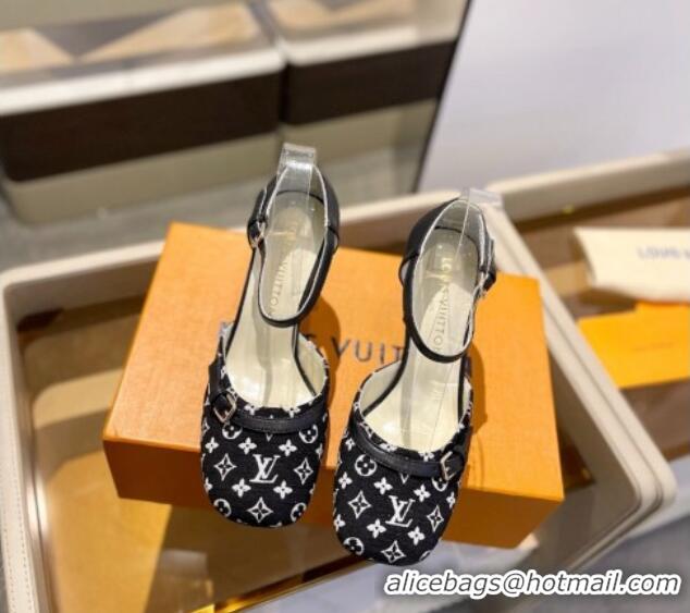 Unique Style Louis Vuitton Mary Janes Pumps 8cm in Monogram Textile and Leather Black 724138