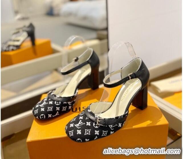 Unique Style Louis Vuitton Mary Janes Pumps 8cm in Monogram Textile and Leather Black 724138