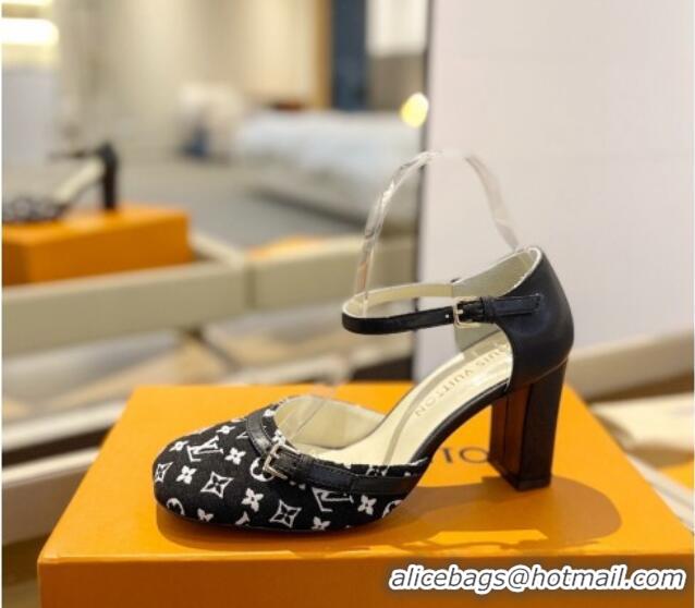 Unique Style Louis Vuitton Mary Janes Pumps 8cm in Monogram Textile and Leather Black 724138