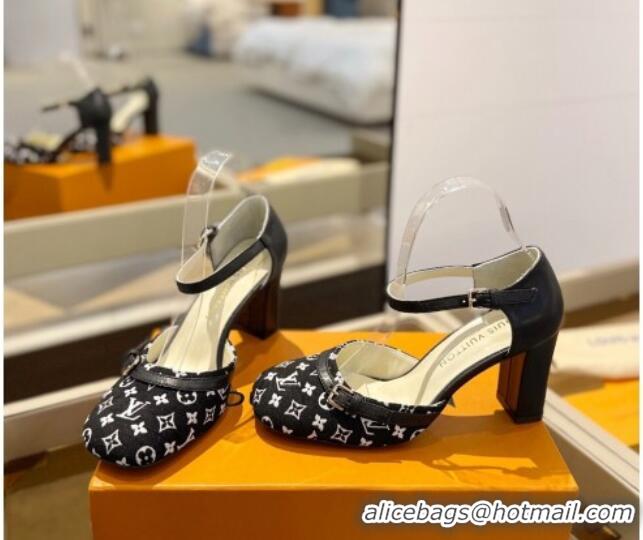 Unique Style Louis Vuitton Mary Janes Pumps 8cm in Monogram Textile and Leather Black 724138