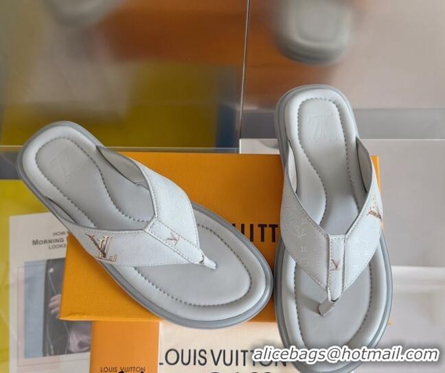 Top Design Louis Vuitton Men's Flat Thong Slides Sandal in Calf Leather Grey 0815076