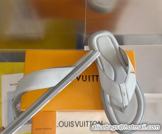 Top Design Louis Vuitton Men's Flat Thong Slides Sandal in Calf Leather Grey 0815076