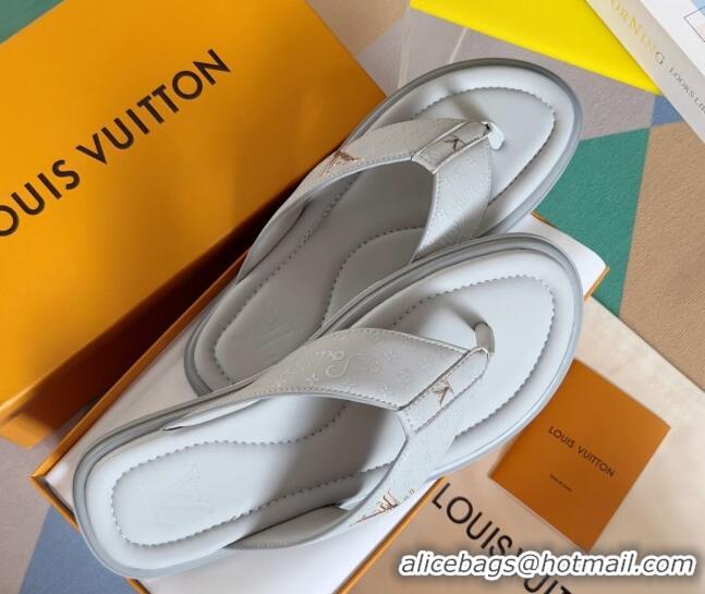 Top Design Louis Vuitton Men's Flat Thong Slides Sandal in Calf Leather Grey 0815076