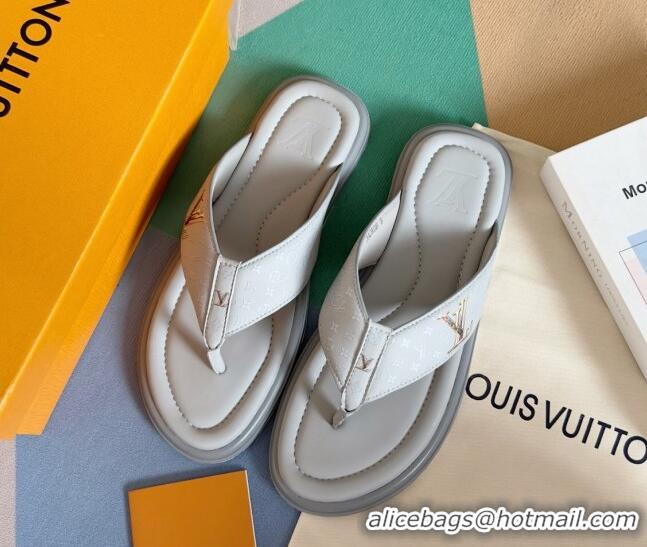 Top Design Louis Vuitton Men's Flat Thong Slides Sandal in Calf Leather Grey 0815076