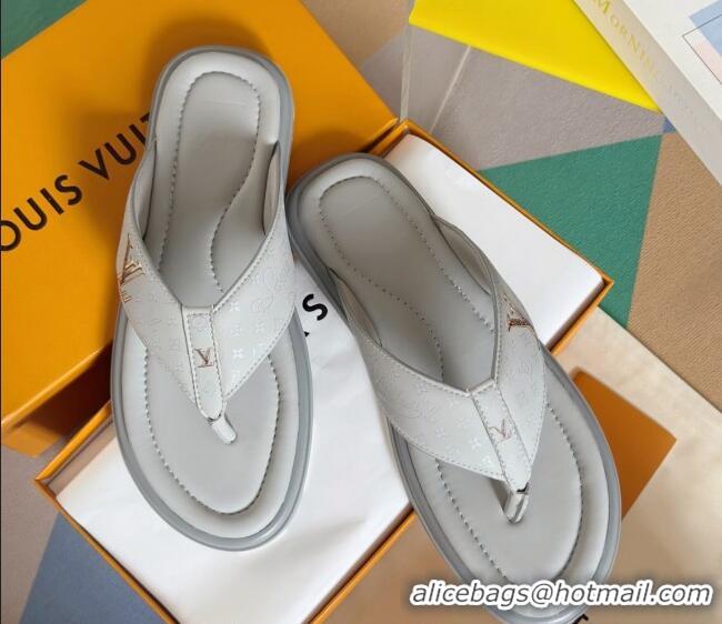 Top Design Louis Vuitton Men's Flat Thong Slides Sandal in Calf Leather Grey 0815076