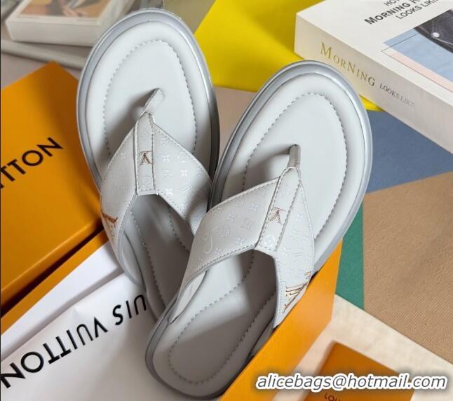 Top Design Louis Vuitton Men's Flat Thong Slides Sandal in Calf Leather Grey 0815076