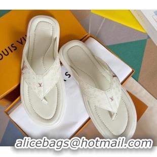 Low Cost Louis Vuitton Men's Flat Thong Slides Sandal in Calf Leather White 0815078