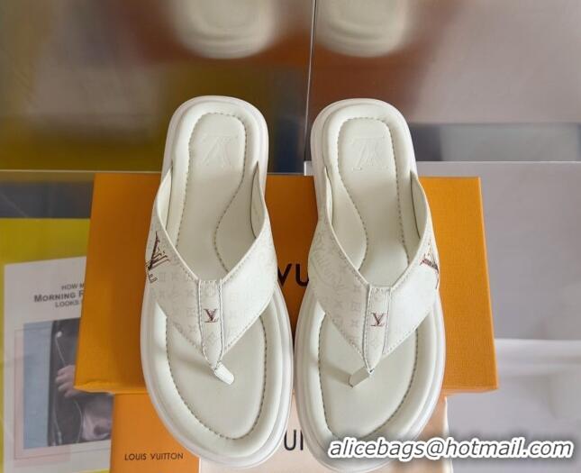 Low Cost Louis Vuitton Men's Flat Thong Slides Sandal in Calf Leather White 0815078