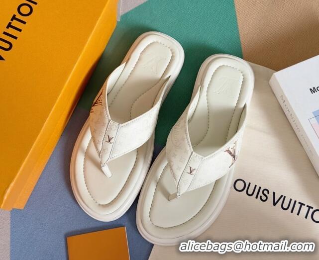 Low Cost Louis Vuitton Men's Flat Thong Slides Sandal in Calf Leather White 0815078