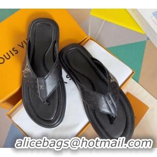 Best Product Louis Vuitton Men's Flat Thong Slides Sandal in Calf Leather Black 0815079