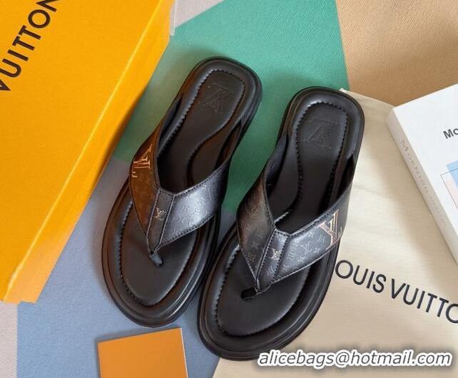 Best Product Louis Vuitton Men's Flat Thong Slides Sandal in Calf Leather Black 0815079