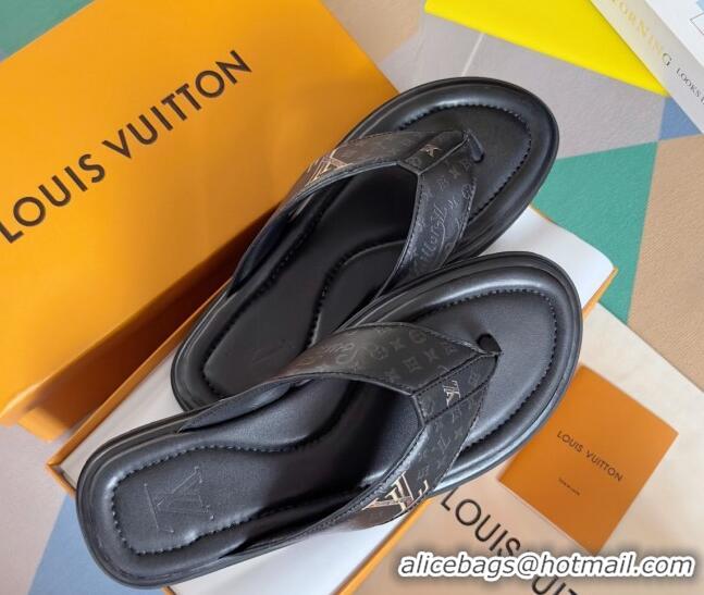 Best Product Louis Vuitton Men's Flat Thong Slides Sandal in Calf Leather Black 0815079