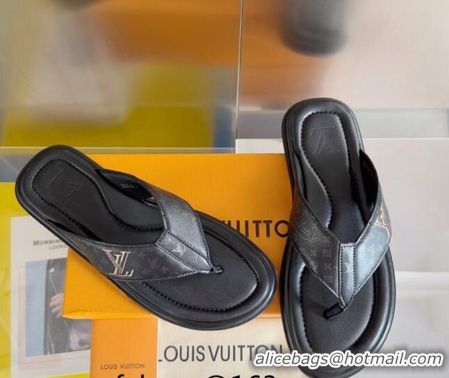 Best Product Louis Vuitton Men's Flat Thong Slides Sandal in Calf Leather Black 0815079