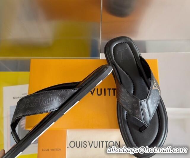 Best Product Louis Vuitton Men's Flat Thong Slides Sandal in Calf Leather Black 0815079