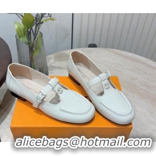 Popular Style Louis Vuitton Soho Flat Mary Janes Flat Loafers in Naplak Leather White 815088