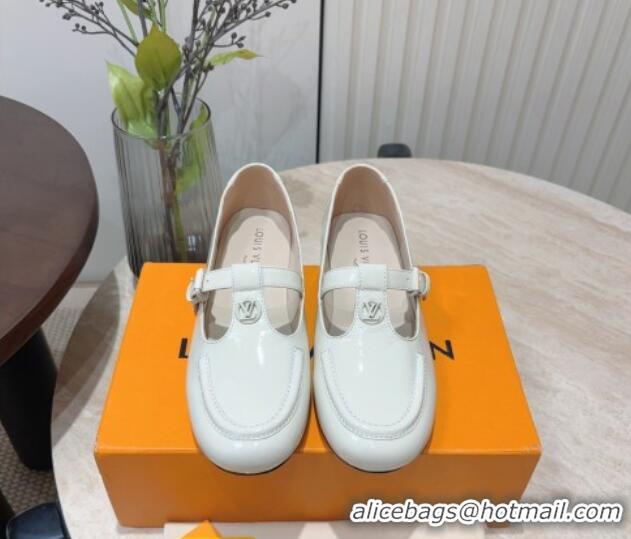 Popular Style Louis Vuitton Soho Flat Mary Janes Flat Loafers in Naplak Leather White 815088