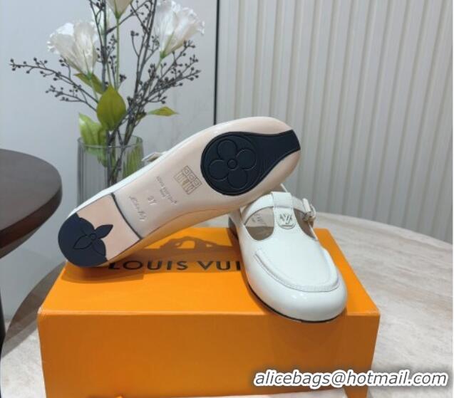 Popular Style Louis Vuitton Soho Flat Mary Janes Flat Loafers in Naplak Leather White 815088