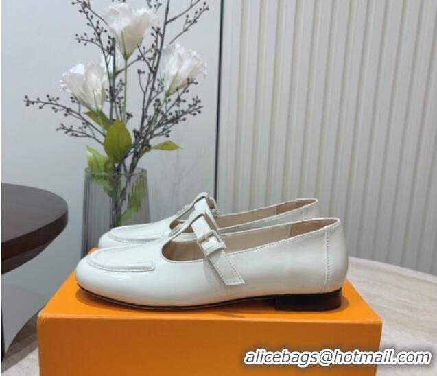 Popular Style Louis Vuitton Soho Flat Mary Janes Flat Loafers in Naplak Leather White 815088