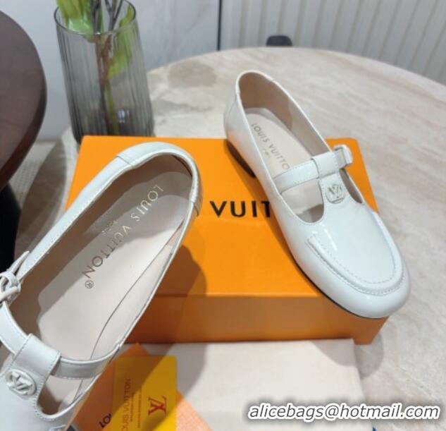 Popular Style Louis Vuitton Soho Flat Mary Janes Flat Loafers in Naplak Leather White 815088