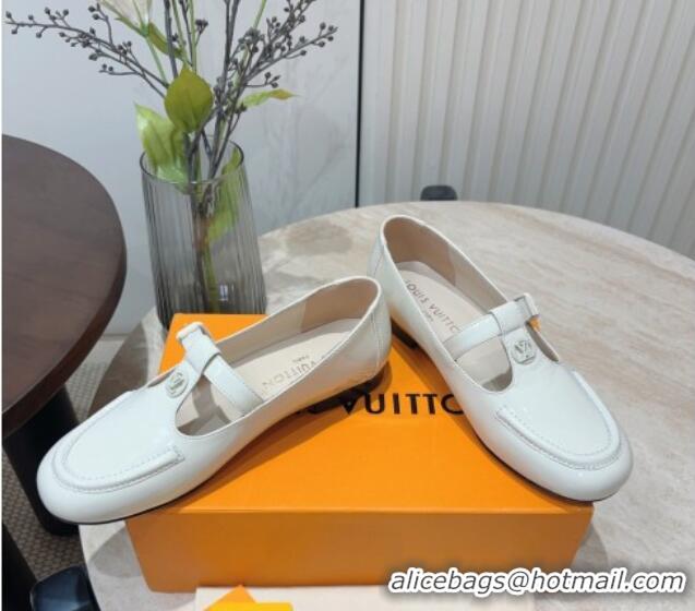 Popular Style Louis Vuitton Soho Flat Mary Janes Flat Loafers in Naplak Leather White 815088