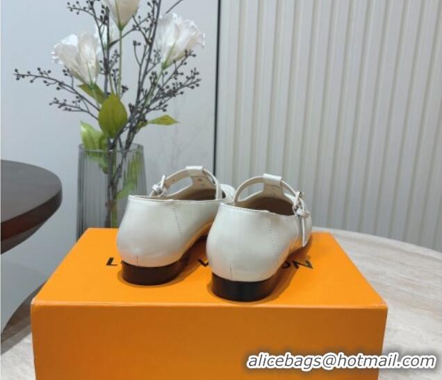 Popular Style Louis Vuitton Soho Flat Mary Janes Flat Loafers in Naplak Leather White 815088