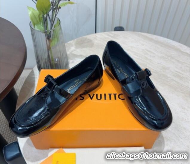 Perfect Louis Vuitton Soho Flat Mary Janes Flat Loafers in Naplak Leather Black 815089