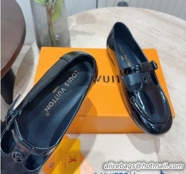 Perfect Louis Vuitton Soho Flat Mary Janes Flat Loafers in Naplak Leather Black 815089