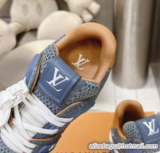 Pretty Style Louis Vuitton LV Trainer Sneakers in Damier 3D Denim Blue 815090