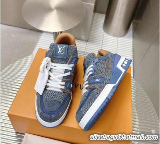 Pretty Style Louis Vuitton LV Trainer Sneakers in Damier 3D Denim Blue 815090