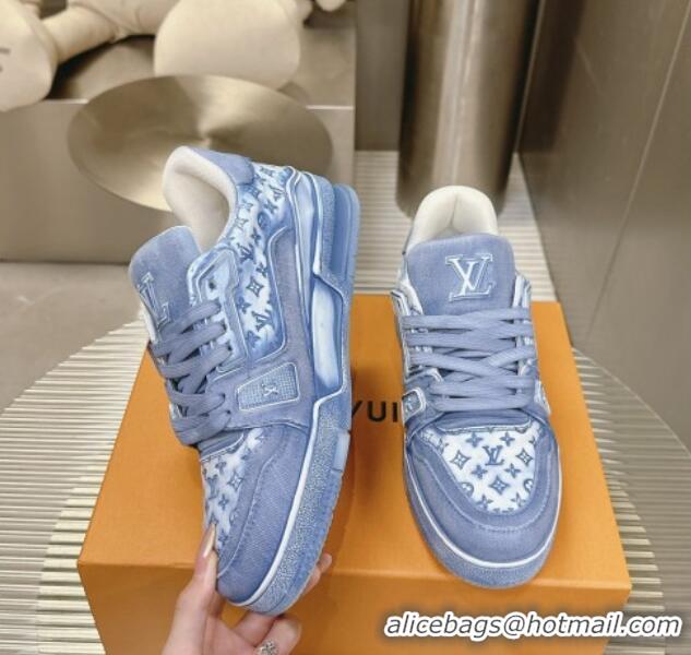 Best Product Louis Vuitton LV Trainer Sneakers in Bleached Leather and Denim Blue 0815092