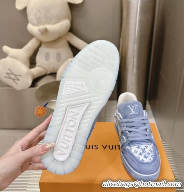 Best Product Louis Vuitton LV Trainer Sneakers in Bleached Leather and Denim Blue 0815092