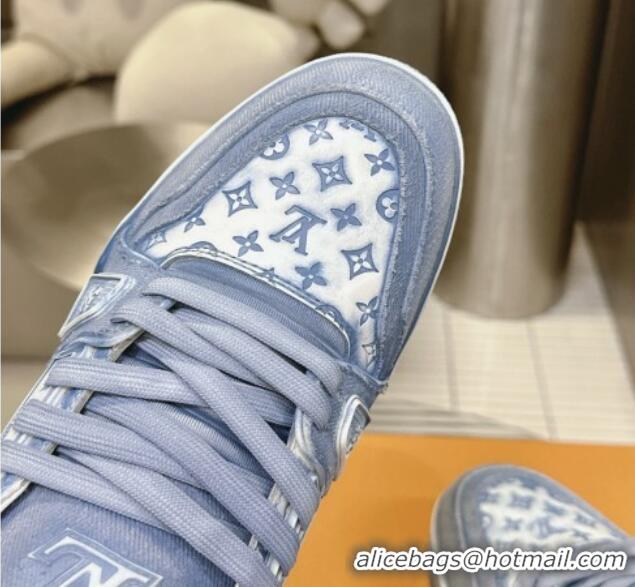 Best Product Louis Vuitton LV Trainer Sneakers in Bleached Leather and Denim Blue 0815092