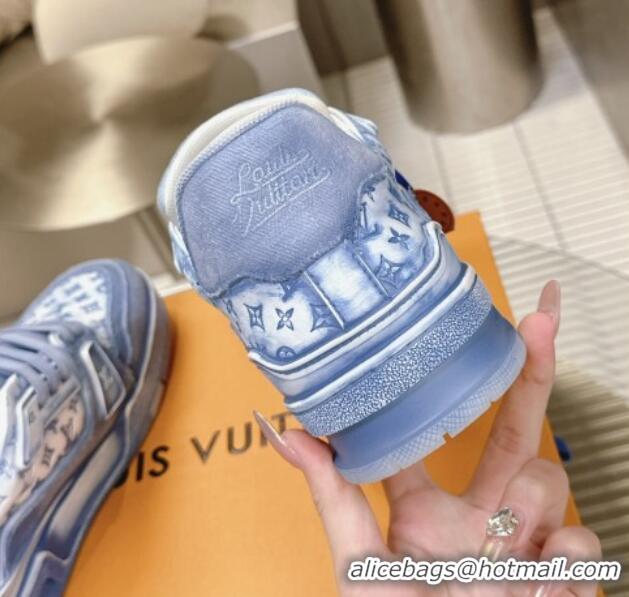 Best Product Louis Vuitton LV Trainer Sneakers in Bleached Leather and Denim Blue 0815092