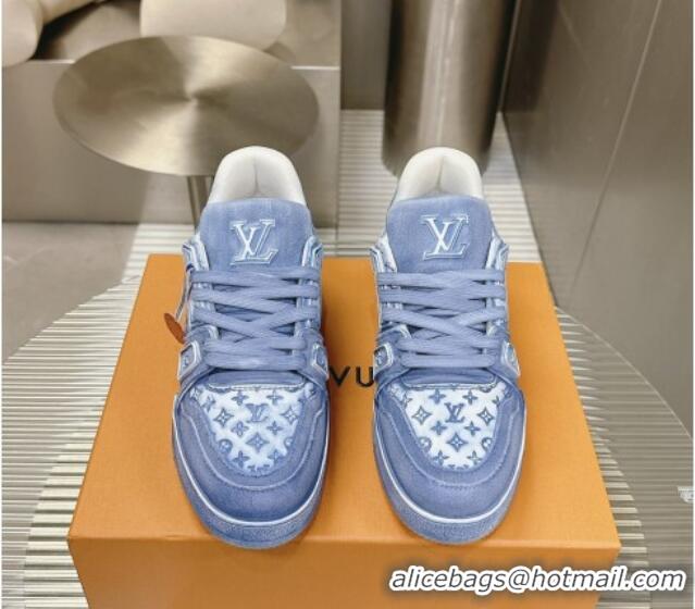 Best Product Louis Vuitton LV Trainer Sneakers in Bleached Leather and Denim Blue 0815092