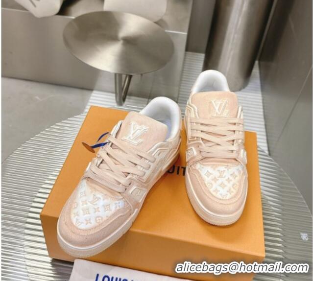 Best Grade Louis Vuitton LV Trainer Sneakers in Bleached Leather and Denim Pale Pink 0815093