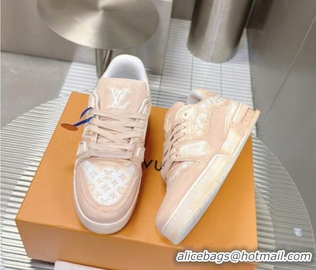 Best Grade Louis Vuitton LV Trainer Sneakers in Bleached Leather and Denim Pale Pink 0815093