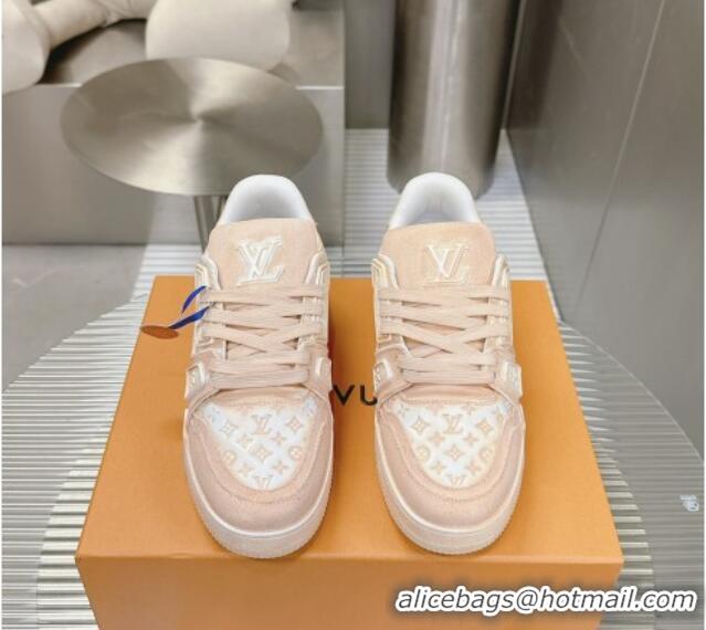 Best Grade Louis Vuitton LV Trainer Sneakers in Bleached Leather and Denim Pale Pink 0815093