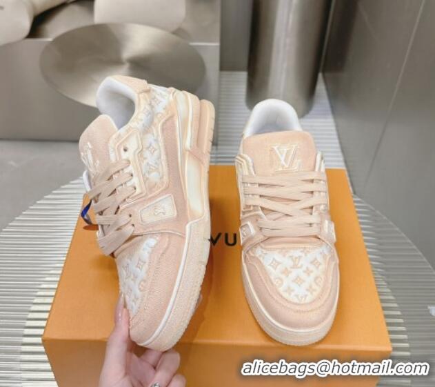 Best Grade Louis Vuitton LV Trainer Sneakers in Bleached Leather and Denim Pale Pink 0815093