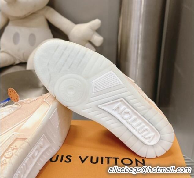 Best Grade Louis Vuitton LV Trainer Sneakers in Bleached Leather and Denim Pale Pink 0815093