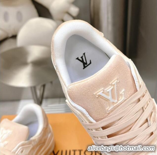 Best Grade Louis Vuitton LV Trainer Sneakers in Bleached Leather and Denim Pale Pink 0815093